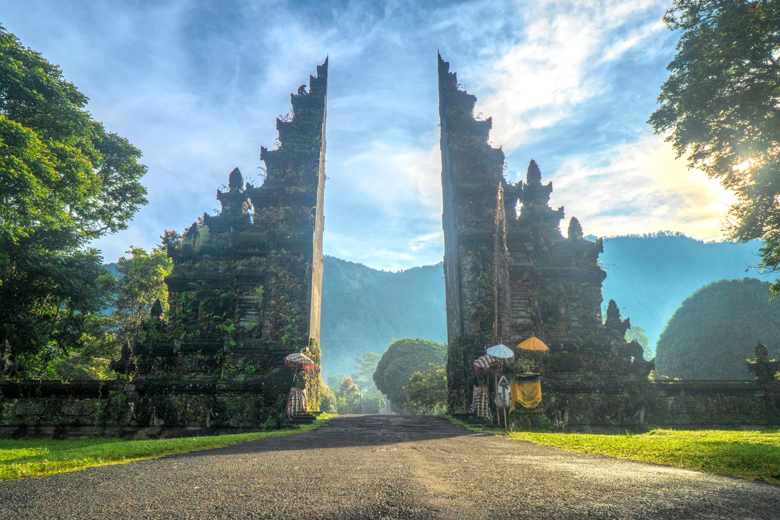 Visitors near monumental stone
